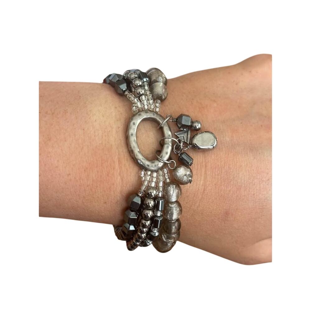 Silpada Sterling Silver Hematite HAILSTONE Stretch 5 strand Bracelet